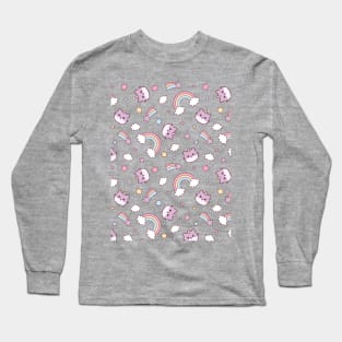 Cute Cat Caticorn or Kitten Unicorn seamless pattern Long Sleeve T-Shirt